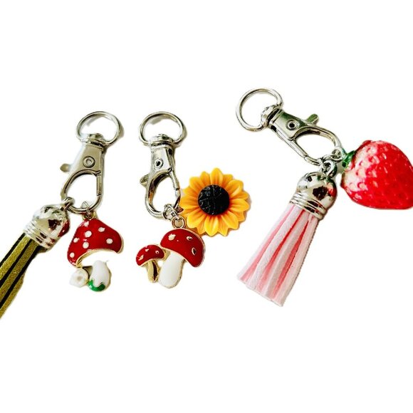 Cute THREE piece Miniature Mushroom Berry Charm Keychain Kawaii Backpack Charms - Picture 3 of 3